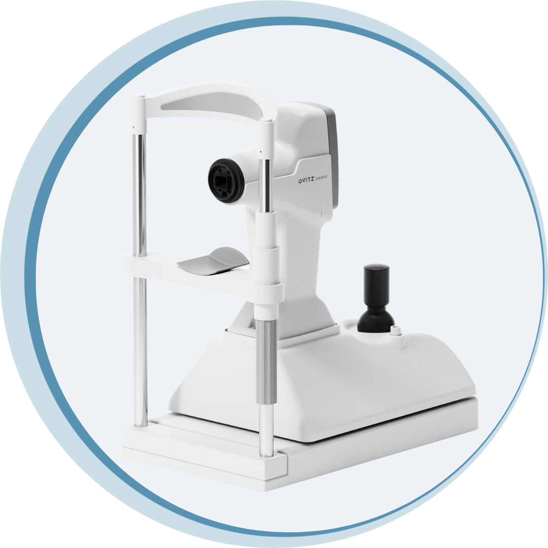 OVITZ xwave aberrometer in a bubble frame with blue highlight line