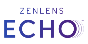 The logo of Zenlens ECHO lenses. Top the word Zenlens, bottom the word ECHO. In blue gradient colour.